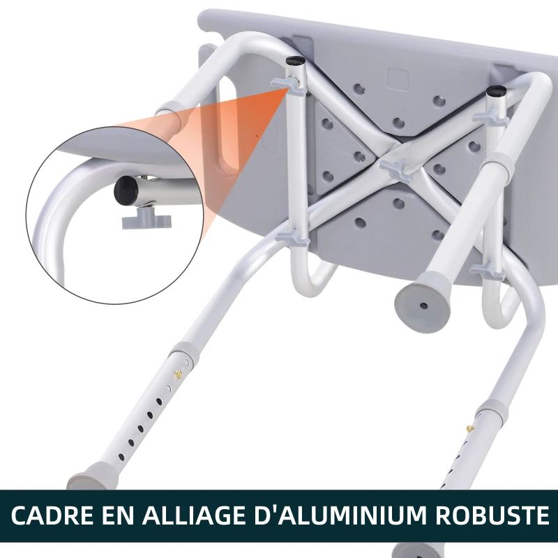 HOMCOM Chaise de Douche siège de Douche Ergonomique Hauteur réglable Pieds antidérapants Charge Max. 136 Kg alu HDPE Gris