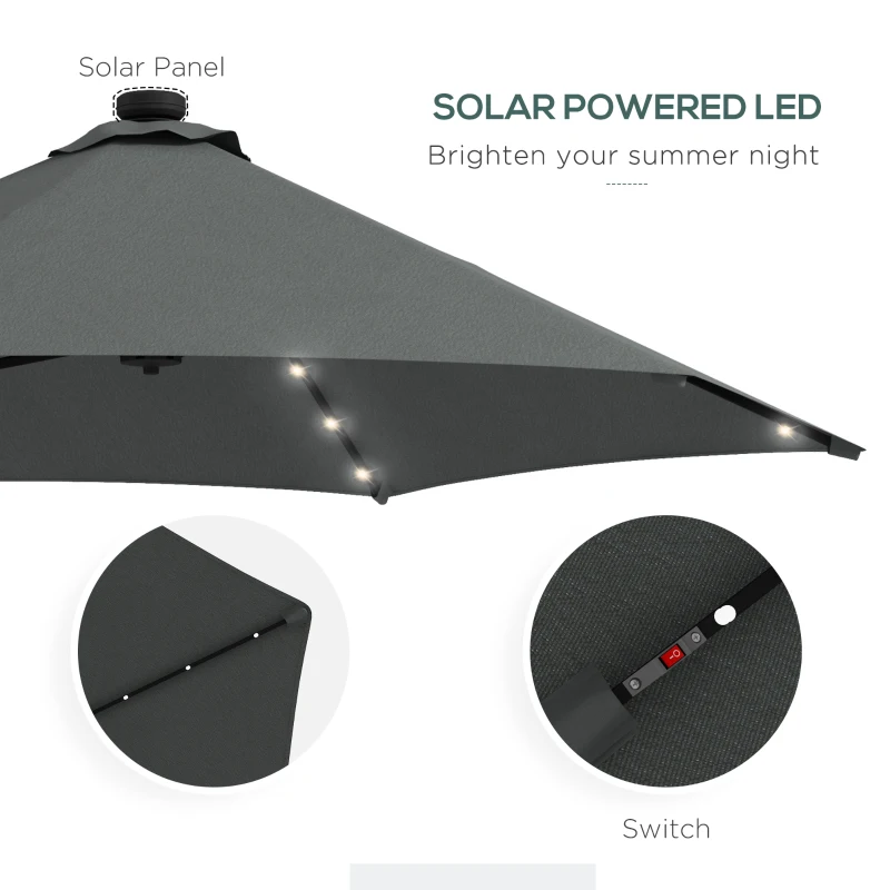 Outsunny 3(m) Solar LED Cantilever Parasol - Dark Grey