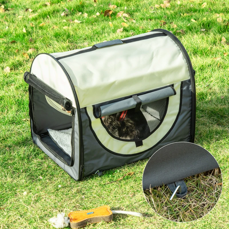 PawHut Hundebox faltbare Hundetransportbox Haustierrucksack mit Kissen Reisetasche Transportbox für Tier wasserdicht Oxfordstoff Dunkelgrau 61 x 46 x 51 cm