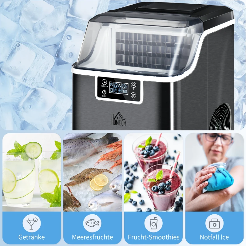 HOMCOM Eiswürfelmaschine Eiswürfelspender Ice-Maker 20kg/24h 2,3L Eiswürfelbereiter mit 3,2 L Wassertank, Schwarz(m-8)