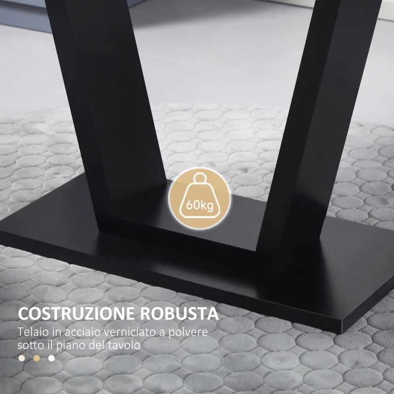 HOMCOM Tavolo da Pranzo per 4-6 persone con Piano Effetto Marmo, 140x80x76cm, Nero