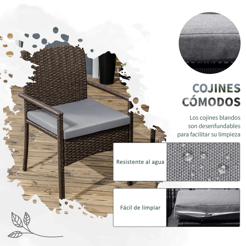 Outsunny Conjunto de Muebles de Ratán Sintético de Jardín 7 Piezas Mesa Extensible y 6 Sillas para Terraza Patio Marrón