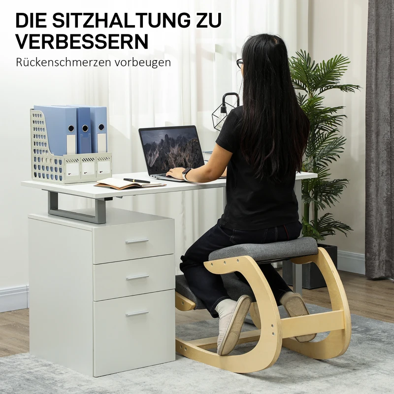 HOMCOM Ergonomischer, schaukelnder Kniehocker für Homeoffice, zur Verbesserung der Körperhaltung, Grau(m-4)