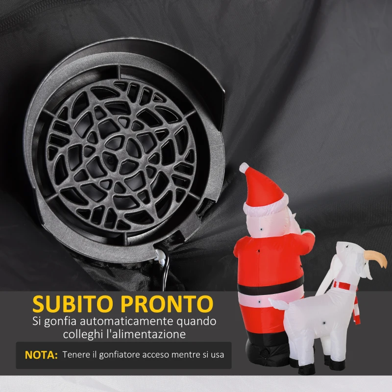 HOMCOM Babbo Natale Gonfiabile con Capretta e Luci LED Integrate per Esterno 135x85x180cm