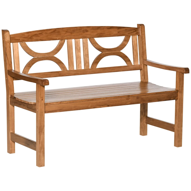 Outsunny Panchina da Giardino in Legno a 2 Posti con Schienale Decorato 123x61x89.5cm, Colore Naturale