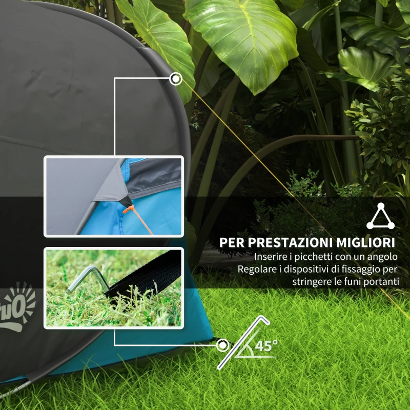 Outsunny Tenda da Campeggio a Cupola con 2 Finestre e Design Pop-Up a Igloo, 220x108x110 cm, Blu