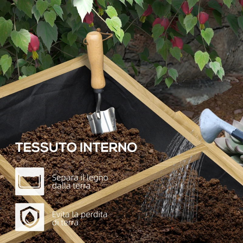 Outsunny Orto Rialzato in Legno con 2 Ripiani Pieghevoli e 12 Zone Separate, 122x91.5x89cm, Legno Naturale