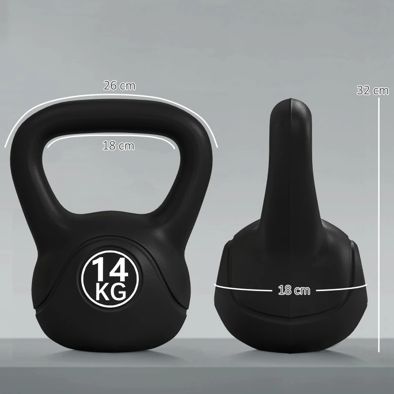 HOMCOM Pesa Rusa de 14 kg Kettlebell Relleno de Arena con Mango Ancho Antideslizante para Entrenamiento 26x18x32 cm Negro