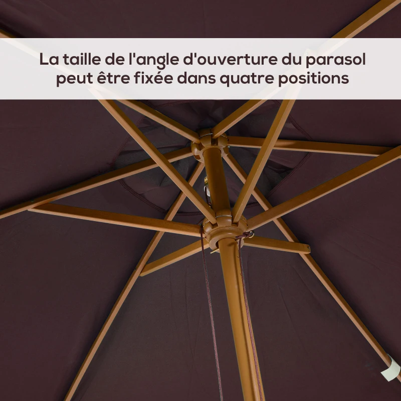 Outsunny Parasol Droit parasol de jardin double toit Hexagonal Bois Polyester Haute densité 3 x 2 m Chocolat