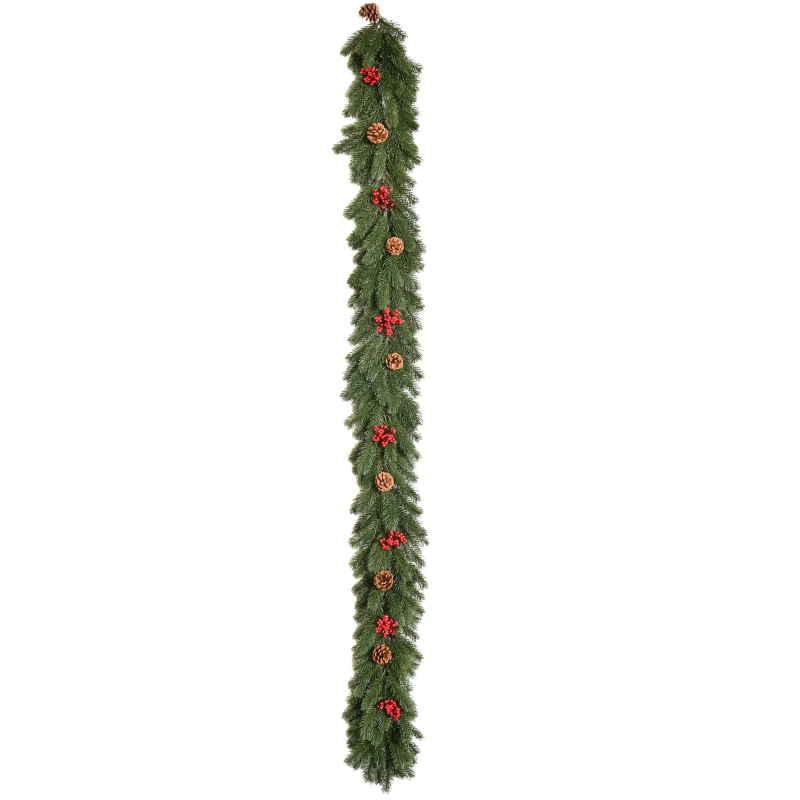 HOMCOM Weihnachtsgirlande 1,9m Tannengirlande Weihnachtsdeko mit Tannenzapfen Beeren Künstliche Girlande Weihnachtsgirlande für Innen & Außen, Grün