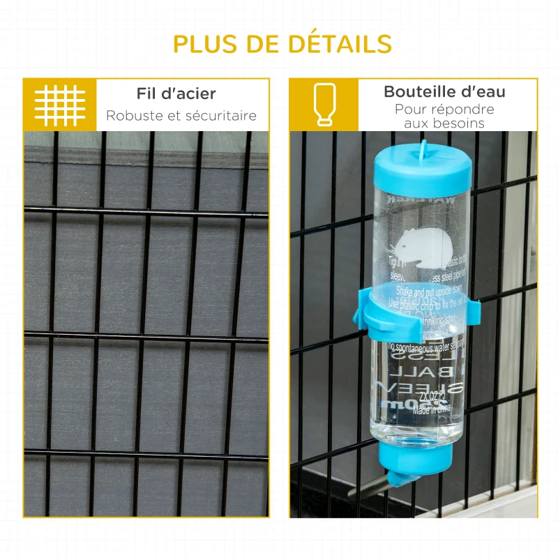 PawHut Clapier cage à lapin - niche, plateau déjection, porte et toit ouvrant verrouillables, abreuvoir - acier noir sapin