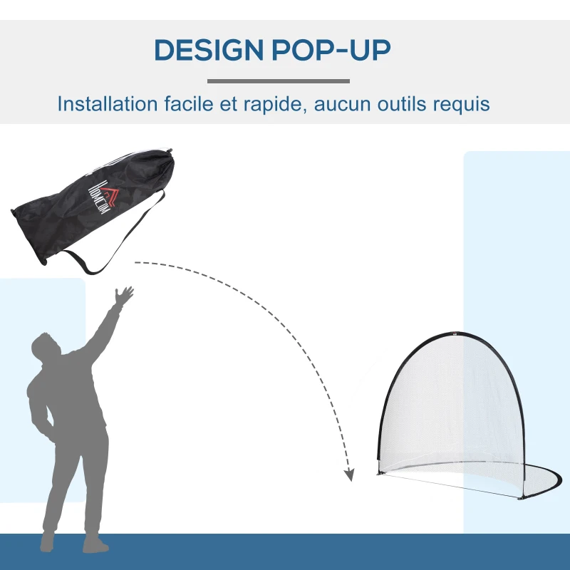 HOMCOM Cage de Football système Pop Up avec sac de transport et piquets de fixation dim. 247L x 203l x 201,5H cm noir et blanc