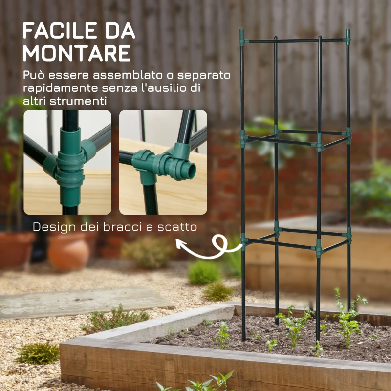 Outsunny Sostegni Pomodori a 3 Livelli in Acciaio e PP per Piante, Frutti e Ortaggi Rampicanti, 38x38x182 cm, Verde