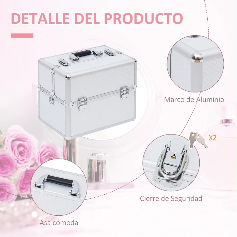 HOMCOM Maletín Maquillaje 36'5x24x29cm 3 Niveles Maleta Neceser Cosmetica Profesional