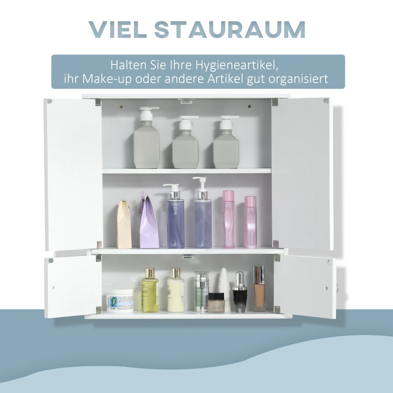 kleankin Spiegelschrank Badezimmerschrank Badschrank Hängeschrank Badmöbel Wandschrank Mehrzweckschrank mit Regale Glas Weiß 55 x 17,5 x 60 cm