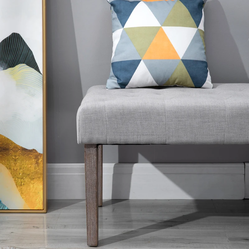 HOMCOM Banc banquette capitonnée style classique chic dim. 133L x 49l x 50H cm bois hévéa polyester gris