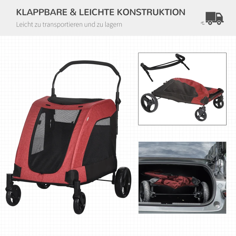 PawHut Hundebuggy Hundewagen Hundeanhänger Hundetasche Haustiere Oxford Groß Rot+Schwarz 98x82x110 cm