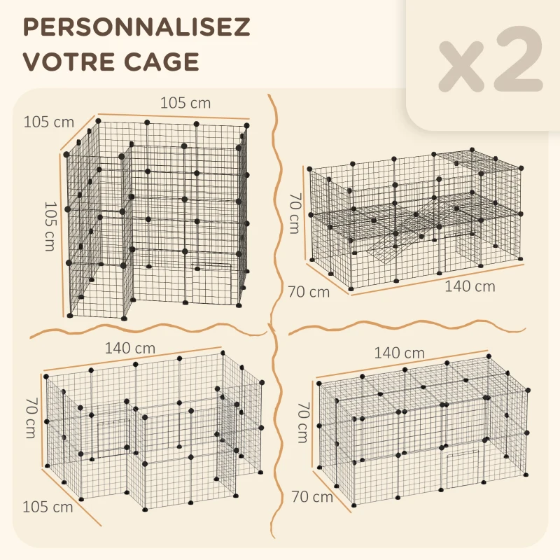 PawHut Cage parc clôture pour animaux domestiques enclos pour petits animaux modulable 2 niveaux 72 panneaux bords arrondis