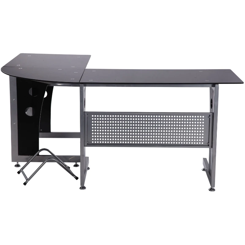 HOMCOM Computertisch Eckschreibtisch Schreibtisch Bürotisch PC Tisch mit schwarzem Sicherheitsglas L-förmig 164x139x75 cm