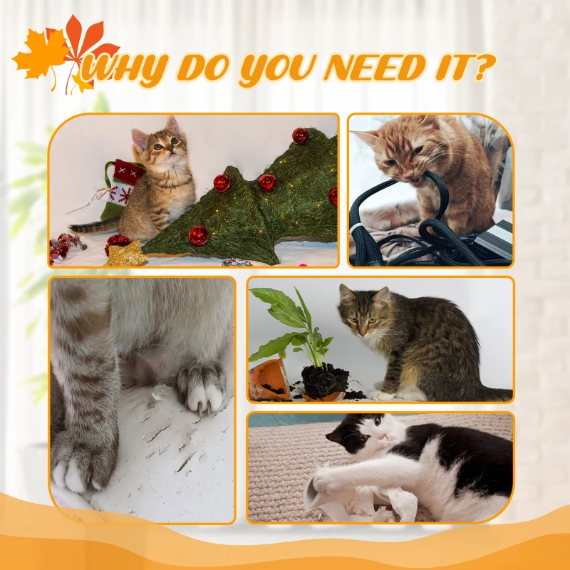 PawHut Árbol para Gatos de Suelo a Techo de 202-242 cm con 3 Plataformas Altura Ajustable y Decoración de Hoja de Arce Naranja