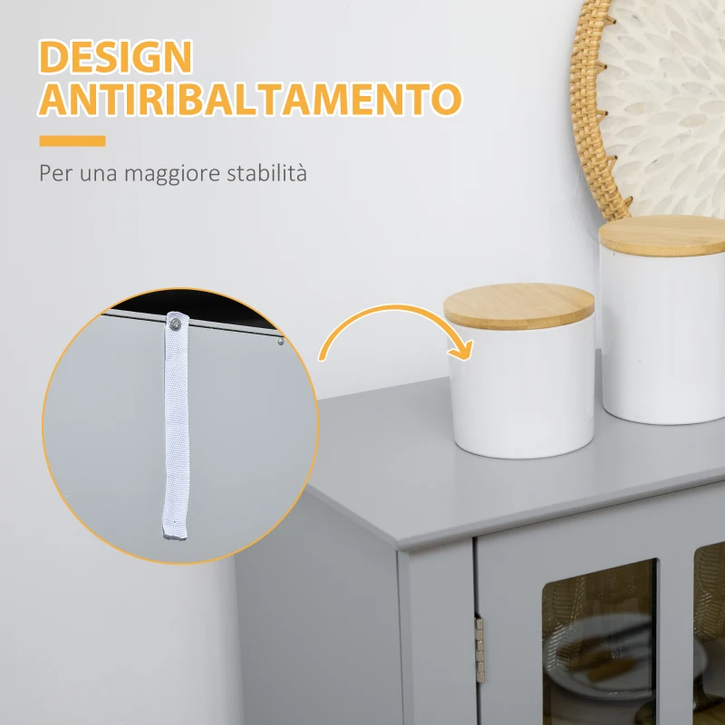 HOMCOM Credenza Alta per Cucina in Legno in Stile Classico, Grigio, 68x39.5x170cm