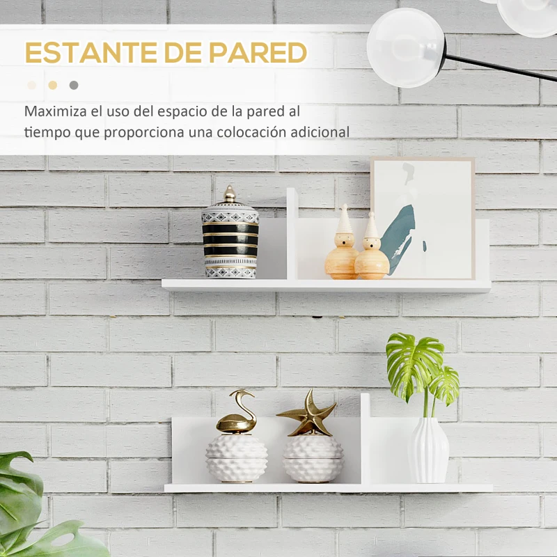 HOMCOM Mueble de Salón para TV con Mesa para Televisor 180x33,5x42 cm y 2 Estantes de Pared 65x20x20 cm Blanco