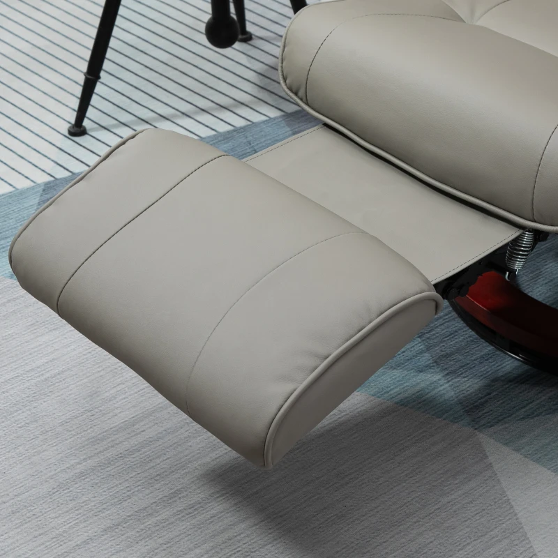 HOMCOM Fauteuil relax inclinable repose-pieds réglable pivotant 360° piètement bois revêtement synthétique gris(m-11)