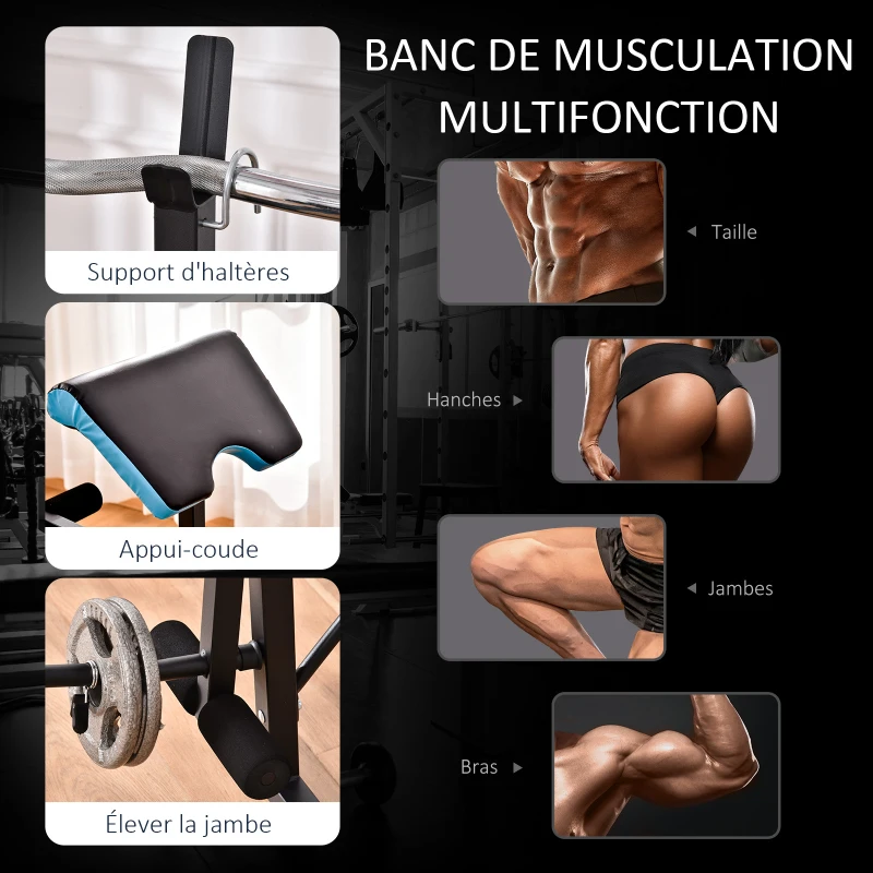HOMCOM Banc de musculation multifonction réglable inclinable pour fitness complet acier 155 x 56,5 x 120 cm noir