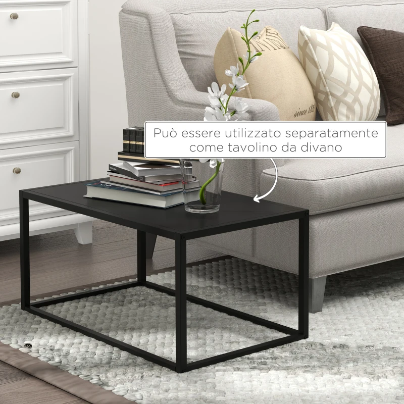 HOMCOM Set 2 Tavolini da Salotto Moderni Impilabili con Telaio in Acciaio, Nero