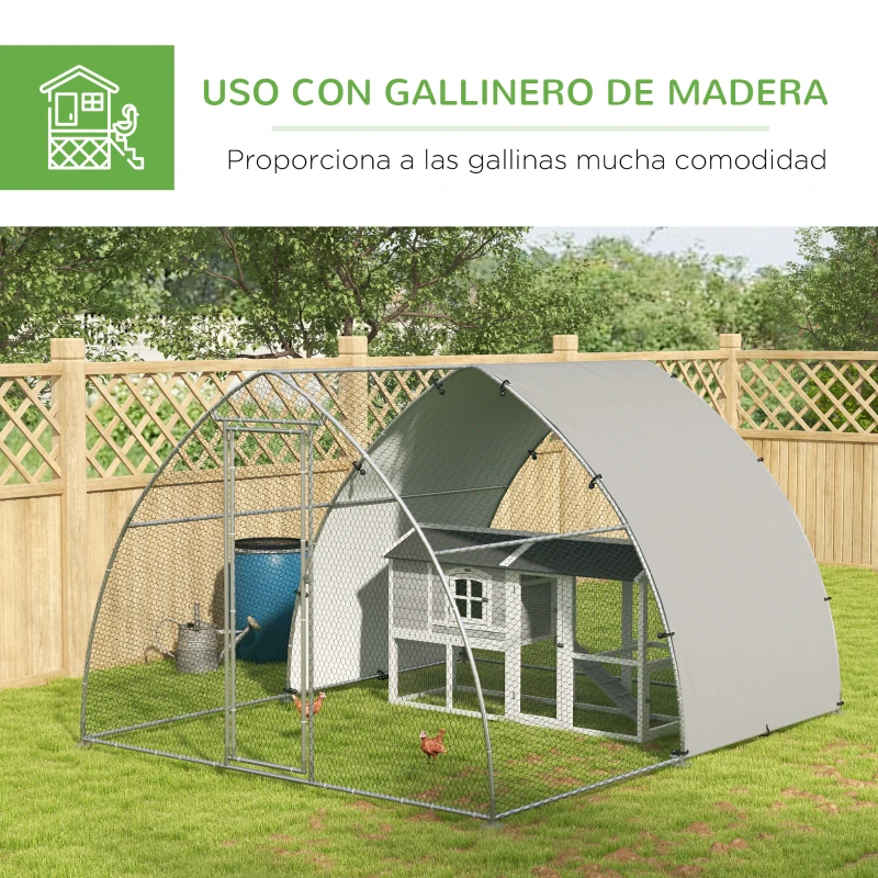 PawHut Gallinero para Exterior 304x375x220 cm Cubierta de Tela Oxford Resistente a los Rayos UV e Impermeable para Patio Plata