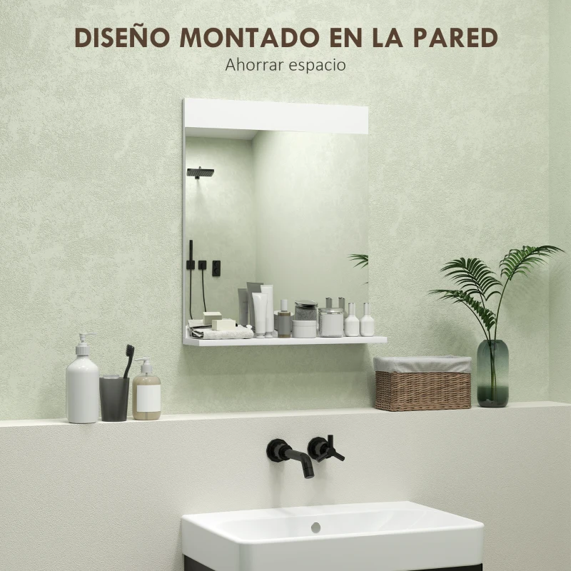 HOMCOM Espejo de Baño de Pared con Estante Abierto Espejo para Entrada Pasillo 50x12x60 cm Blanco