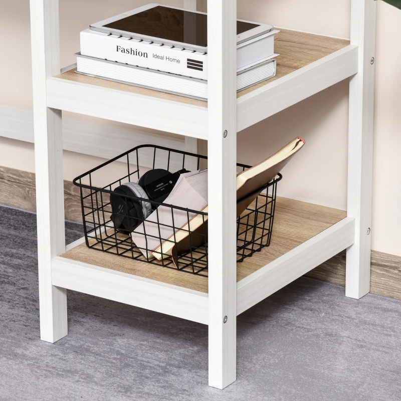 HOMCOM Schreibtisch mit 2 Ebenen Regal, Computertisch, Bürotisch, MDF, Natur+Weiß, 110 x 48 x 76,2 cm