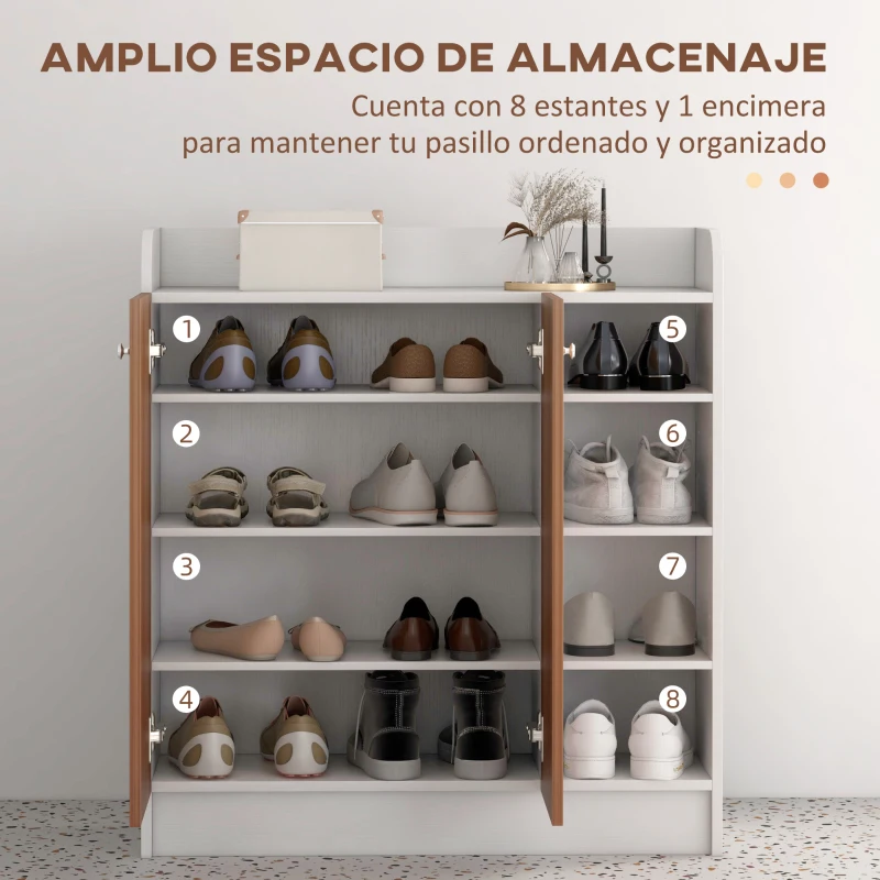 HOMCOM Armario Zapatero Moderno con 2 Puertas Estantes Ajustables para 12 Pares de Zapatos para Pasillo 83x30x90 cm Natural