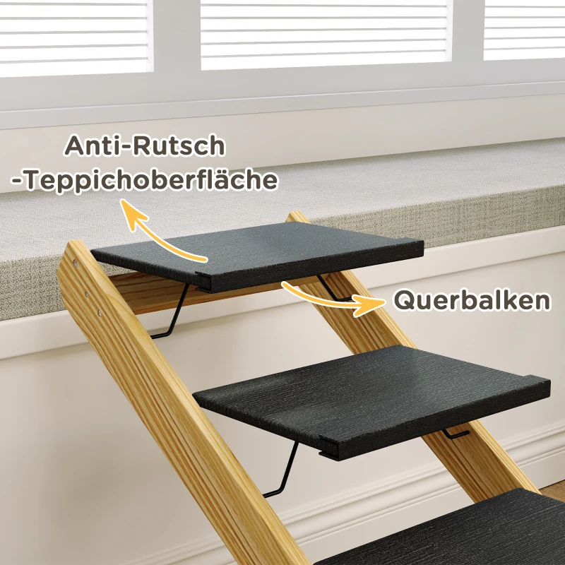 PawHut Hundetreppe, Hunderampe, höhenverstellbar, rutschfest, faltbar, 83x40x62,5 cm, Holz/Weiß
