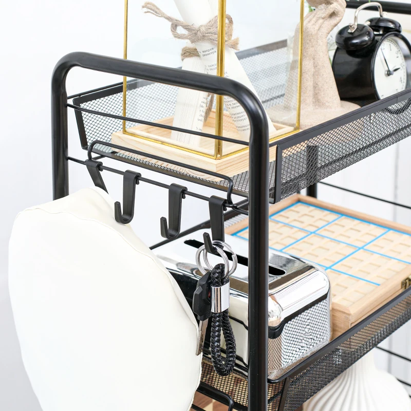 HOMCOM Carrito de Cocina de 4 Niveles Carrito de Almacenamiento con 4 Ganchos Carga 12 kg para Comedor Baño 45x26,5x84 cm Negro