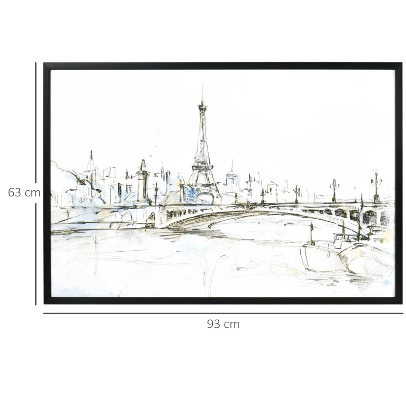 HOMCOM Kunstdruck mit Eiffelturm-Motiv, UV-Druck, Prägetechnik, inkl. Montagematerial, 93 cm x 2,5 cm x 63 cm