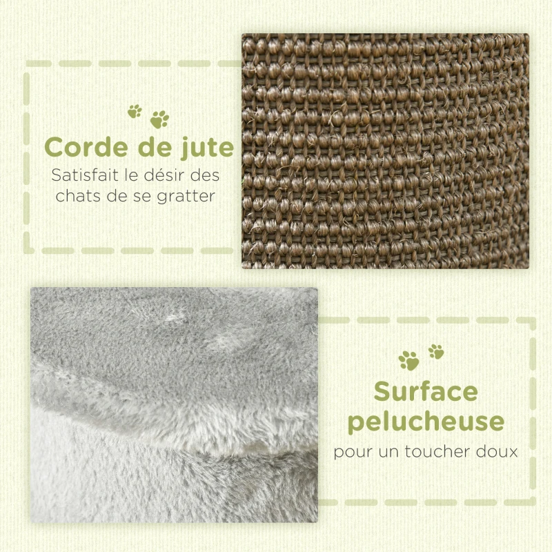 PawHut Griffoir pour chats, 58 cm poteau griffoir chat coussin en sisal naturel boule suspendu et boule à ressort gris