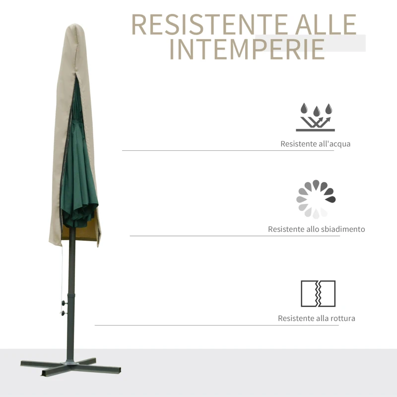 Outsunny Copertura per Ombrellone Impermeabile, Copri Ombrellone da Giardino Antistrappo, Cachi Φ63 x 164cm
