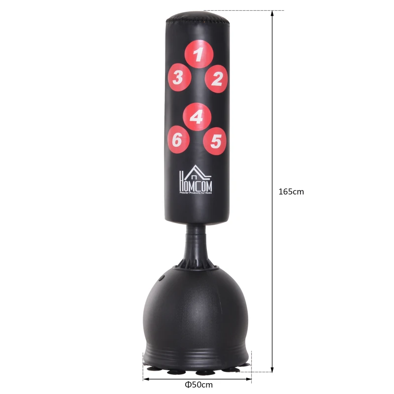 HOMCOM Sac de frappe boxe sur pieds punching ball autoportant adultes enfants 165 cm cibles de touche ventouses antidérapantes noir rouge