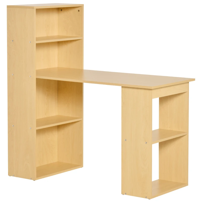 HOMCOM Bureau informatique, bureau avec rangement, 6 compartiments ouverts, table d'ordinateur pour chambre, studio, 120 x 55 x 120 cm, bois naturel