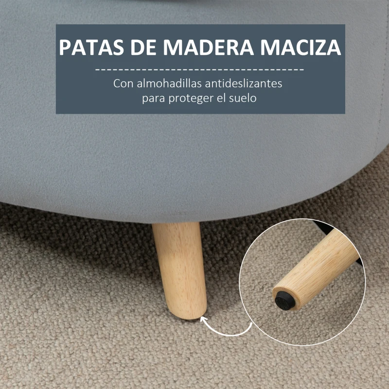 HOMCOM Otomana Puff Tapizada en Terciopelo Acolchada Taburete de Almacenaje con Tapa Extraíble y Patas de Madera para Dormitorio Salón Pasillo 71x51,5x42 cm Gris