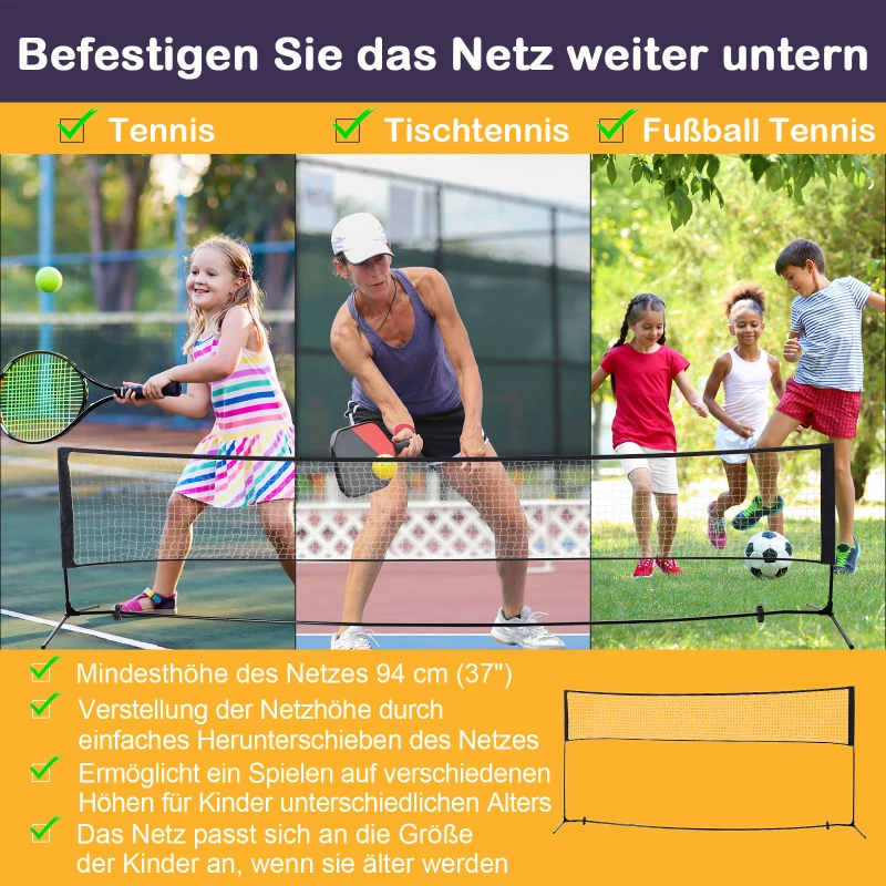 HOMCOM Badmintonnetz 94/158cm faltbares Volleyballnetz mit Transporttasche 2-Fach-Höhenverstellbar Tennisnetz Badminton Netz tragbares Set für Tennis Federballnetz für Garten Park Outdoor