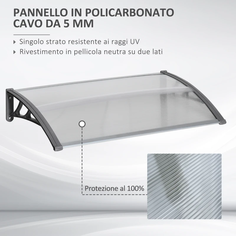 Outsunny Tettoia Moderna in Policarbonato, Alluminio e PP per Balconi, Finestre e Porte, 110x60x18 cm