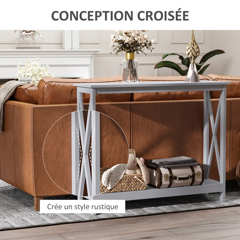 HOMCOM Table de console table d'entrée style table de drapier néo-rétro étagère dim. 100L x 30l x 80,5H cm MDF gris