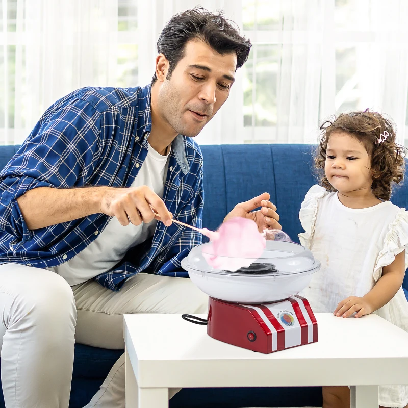 HOMCOM Candy Floss Machine for Kids & Adults, 550W  Retro Cotton Maker for Sugar or Candies,  Including 10 Candyfloss Sticks, Non-Slip Base, Red & White