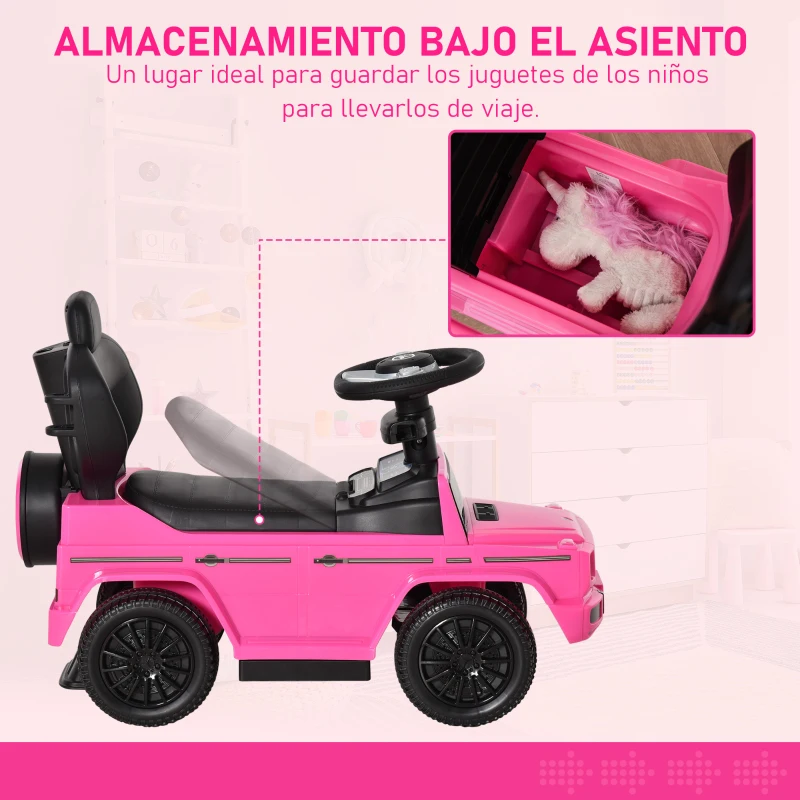 HOMCOM Coche Correpasillos para Niños de 1-3 Años con Licencia Mercedes G350 Capota Extraíble y Barandilla 85,5x40,5x95 cm Rosa