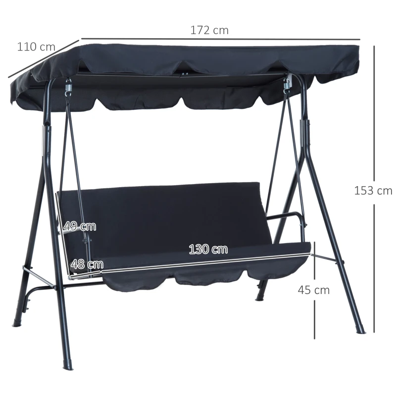 Outsunny Balancín de Jardín con Techo Ajustable en Ángulo Carga Máx. 200 kg Acero 172x110x153 cm Negro