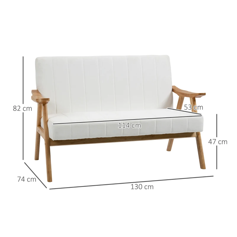 HOMCOM Sofá de 2 Plazas Moderno Tapizado en Poliéster con Asiento Acolchado y Patas de Madera 130x74x82 cm Crema