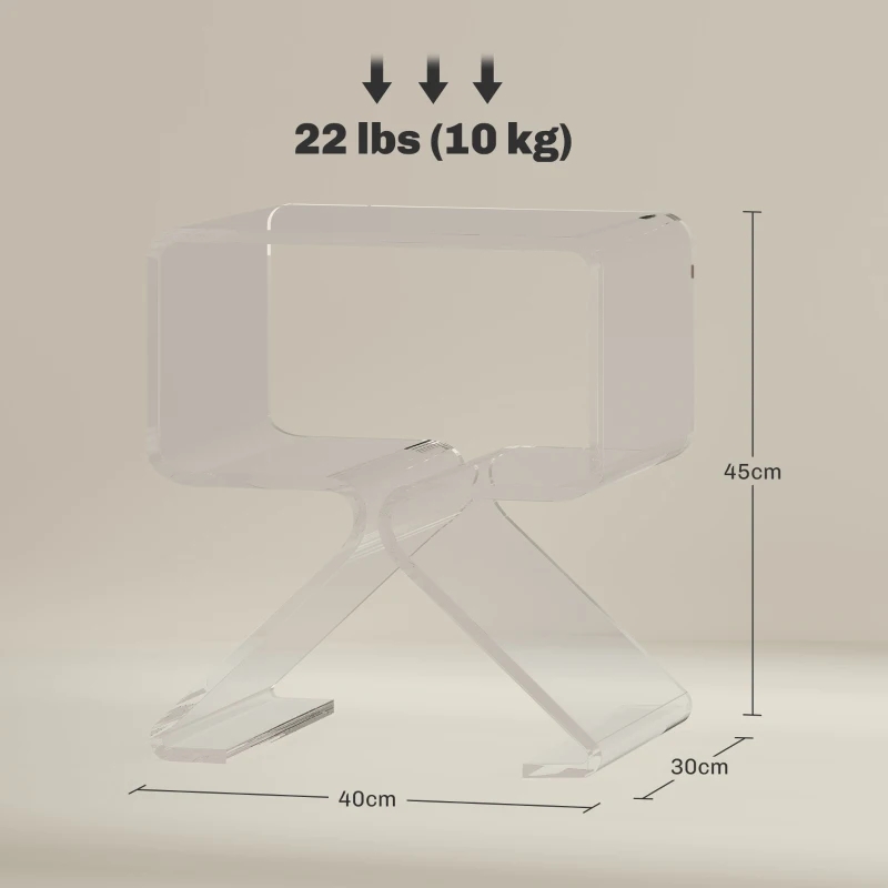 HOMCOM Tavolino Basso Geometrico a 2 Livelli  in Acrilico con Gambe Triangolari, 40x30x45 cm, Trasparente