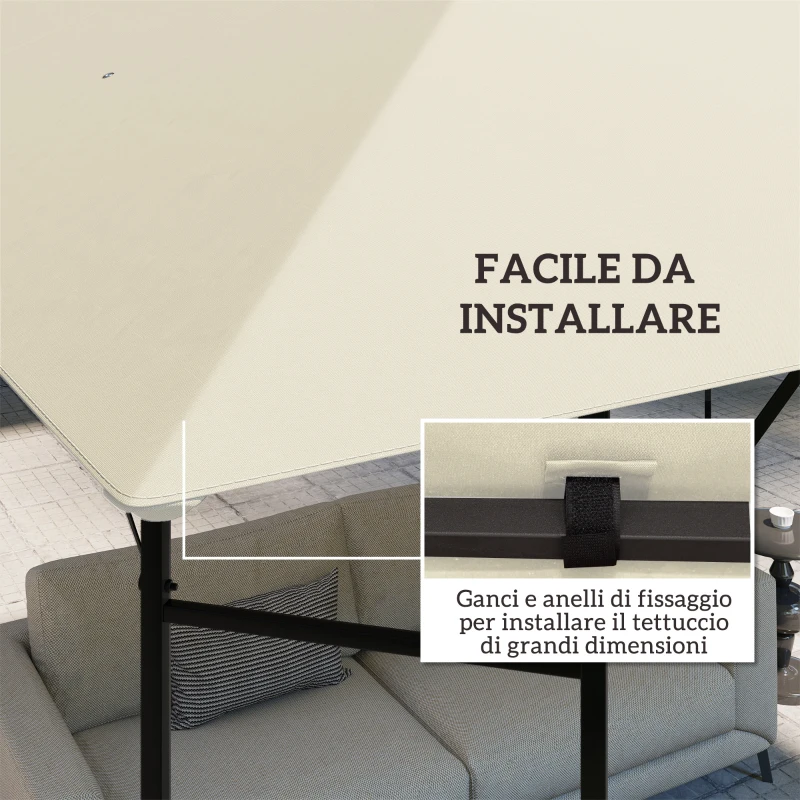 Outsunny Copertura per Gazebo 3x3 m da Giardino con 8 Fori di Drenaggio, in Tessuto Oxford 600D, Bianco Crema